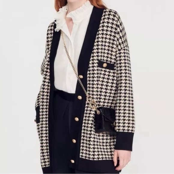 NWOT Sandro Dane Oversized Houndstooth Cardigan Sz 1 - Picture 7 of 9